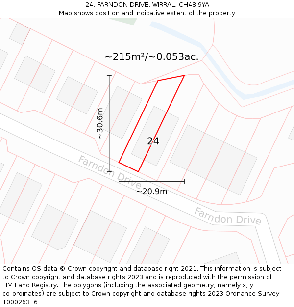24, FARNDON DRIVE, WIRRAL, CH48 9YA: Plot and title map