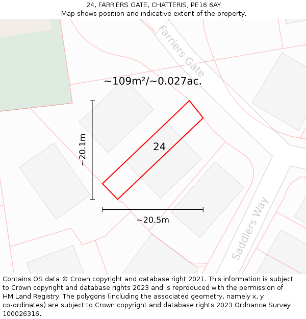 24, FARRIERS GATE, CHATTERIS, PE16 6AY: Plot and title map