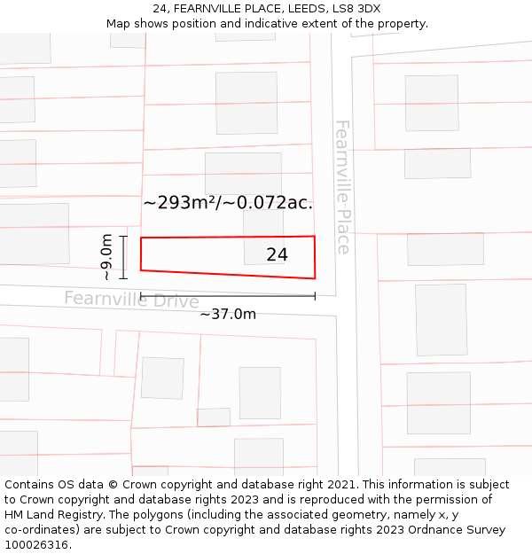 24, FEARNVILLE PLACE, LEEDS, LS8 3DX: Plot and title map
