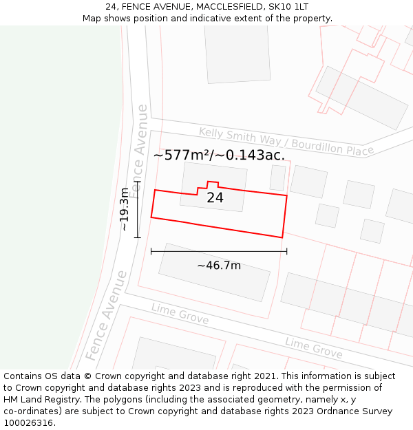 24, FENCE AVENUE, MACCLESFIELD, SK10 1LT: Plot and title map