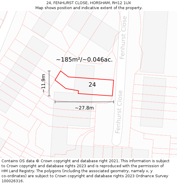 24, FENHURST CLOSE, HORSHAM, RH12 1UX: Plot and title map