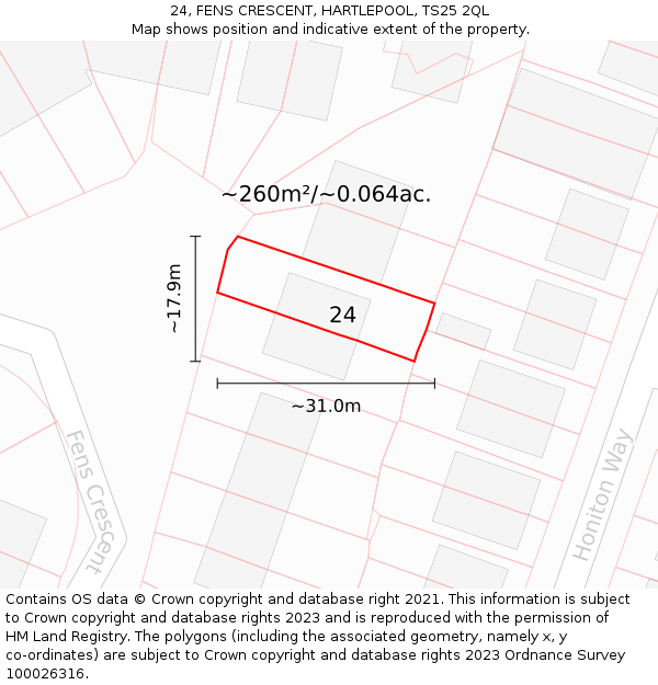 24, FENS CRESCENT, HARTLEPOOL, TS25 2QL: Plot and title map