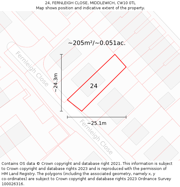 24, FERNLEIGH CLOSE, MIDDLEWICH, CW10 0TL: Plot and title map
