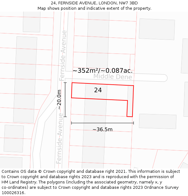24, FERNSIDE AVENUE, LONDON, NW7 3BD: Plot and title map