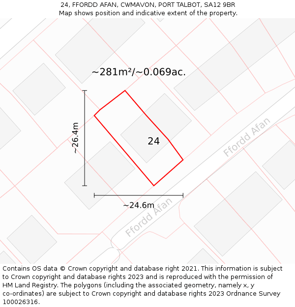 24, FFORDD AFAN, CWMAVON, PORT TALBOT, SA12 9BR: Plot and title map