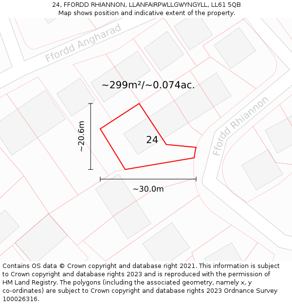 24, FFORDD RHIANNON, LLANFAIRPWLLGWYNGYLL, LL61 5QB: Plot and title map