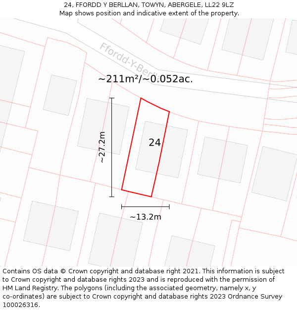 24, FFORDD Y BERLLAN, TOWYN, ABERGELE, LL22 9LZ: Plot and title map