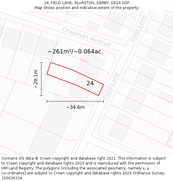 24, FIELD LANE, ALVASTON, DERBY, DE24 0GP: Plot and title map