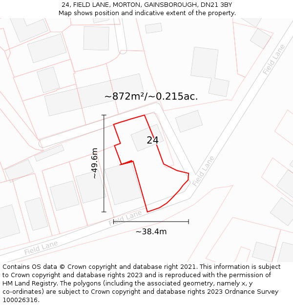 24, FIELD LANE, MORTON, GAINSBOROUGH, DN21 3BY: Plot and title map
