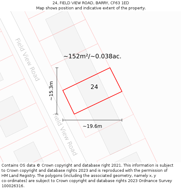 24, FIELD VIEW ROAD, BARRY, CF63 1ED: Plot and title map
