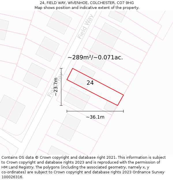 24, FIELD WAY, WIVENHOE, COLCHESTER, CO7 9HG: Plot and title map