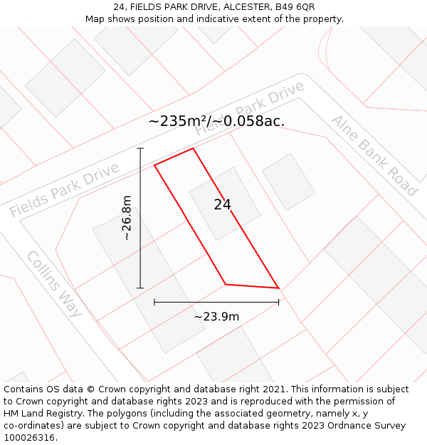 24, FIELDS PARK DRIVE, ALCESTER, B49 6QR: Plot and title map
