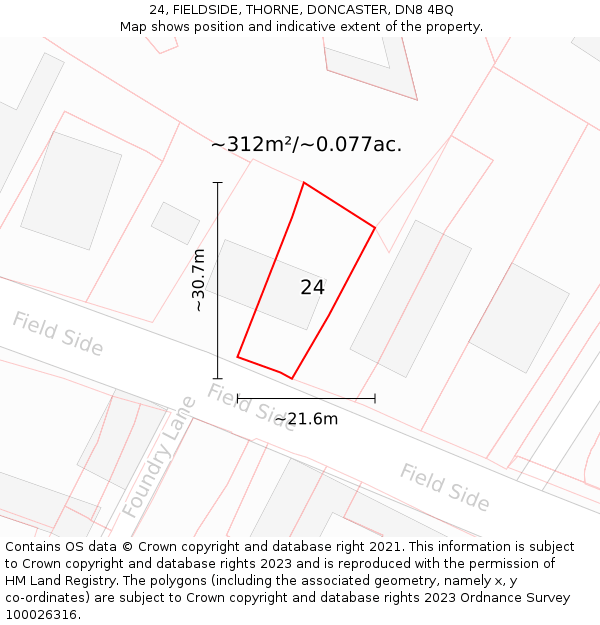 24, FIELDSIDE, THORNE, DONCASTER, DN8 4BQ: Plot and title map