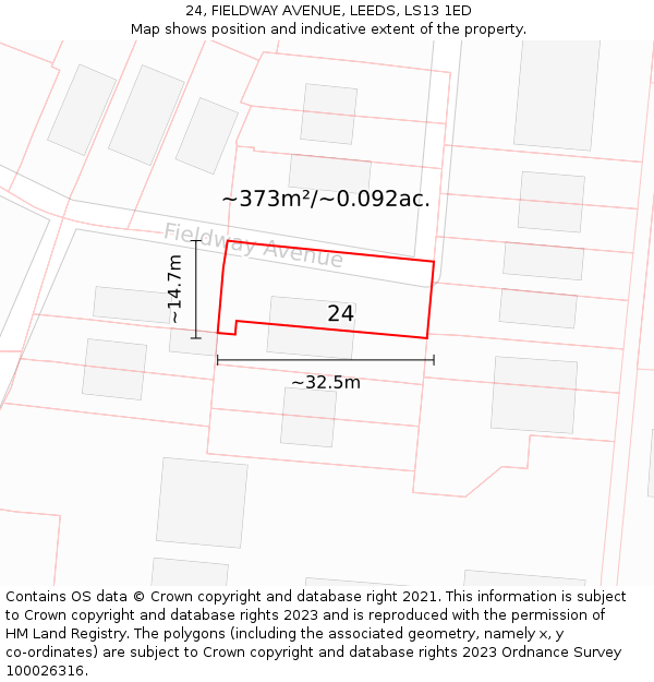 24, FIELDWAY AVENUE, LEEDS, LS13 1ED: Plot and title map