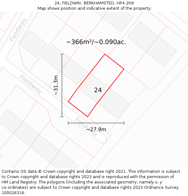 24, FIELDWAY, BERKHAMSTED, HP4 2NX: Plot and title map