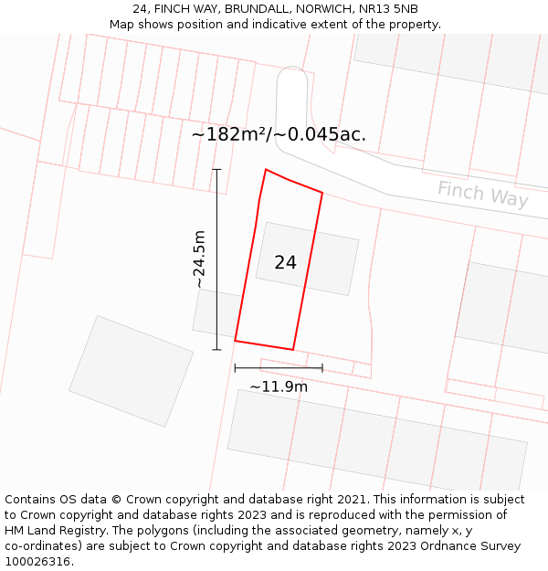 24, FINCH WAY, BRUNDALL, NORWICH, NR13 5NB: Plot and title map