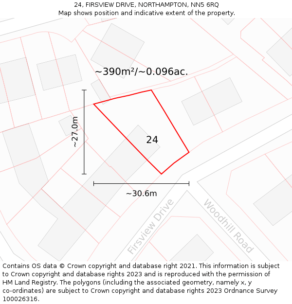 24, FIRSVIEW DRIVE, NORTHAMPTON, NN5 6RQ: Plot and title map