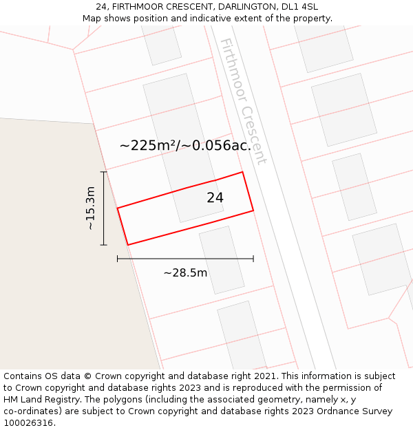 24, FIRTHMOOR CRESCENT, DARLINGTON, DL1 4SL: Plot and title map