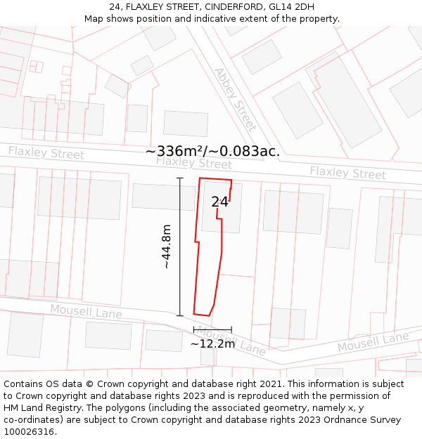 24, FLAXLEY STREET, CINDERFORD, GL14 2DH: Plot and title map