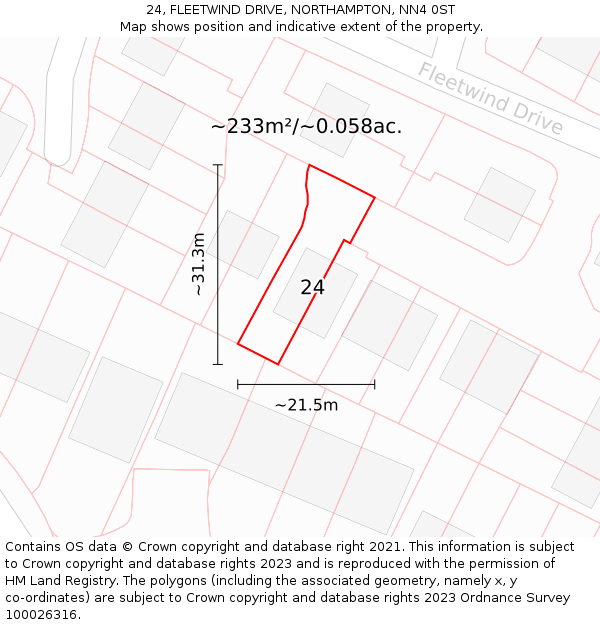 24, FLEETWIND DRIVE, NORTHAMPTON, NN4 0ST: Plot and title map