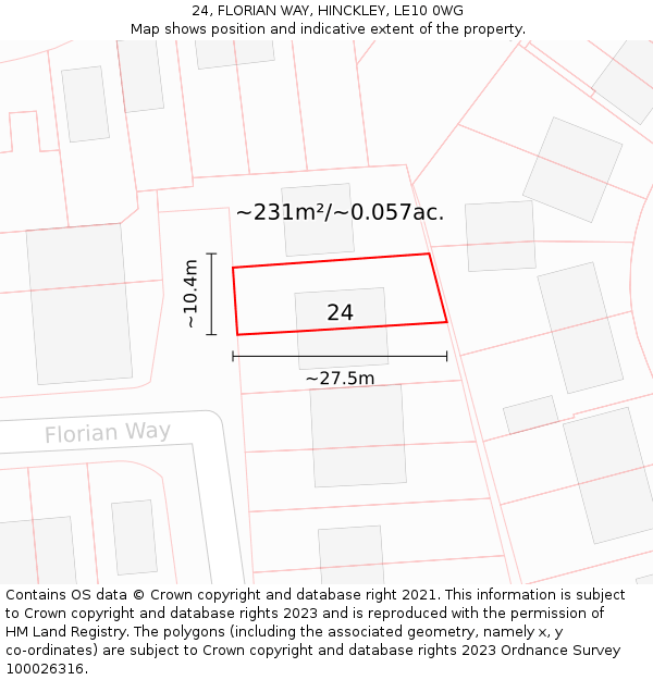 24, FLORIAN WAY, HINCKLEY, LE10 0WG: Plot and title map