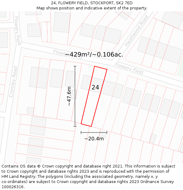 24, FLOWERY FIELD, STOCKPORT, SK2 7ED: Plot and title map