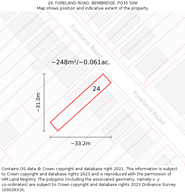 24, FORELAND ROAD, BEMBRIDGE, PO35 5XW: Plot and title map