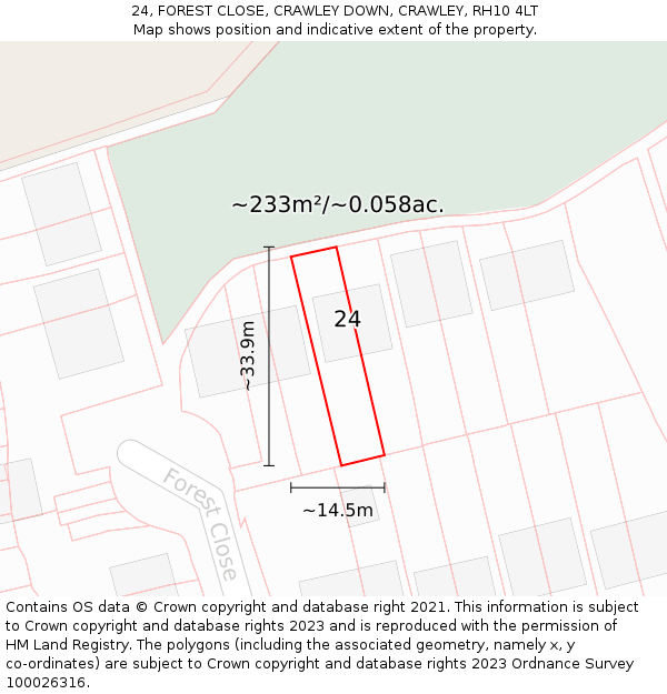 24, FOREST CLOSE, CRAWLEY DOWN, CRAWLEY, RH10 4LT: Plot and title map