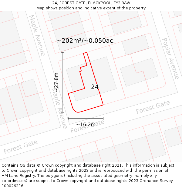 24, FOREST GATE, BLACKPOOL, FY3 9AW: Plot and title map