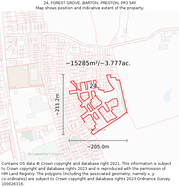 24, FOREST GROVE, BARTON, PRESTON, PR3 5AY: Plot and title map