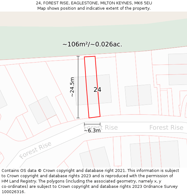 24, FOREST RISE, EAGLESTONE, MILTON KEYNES, MK6 5EU: Plot and title map