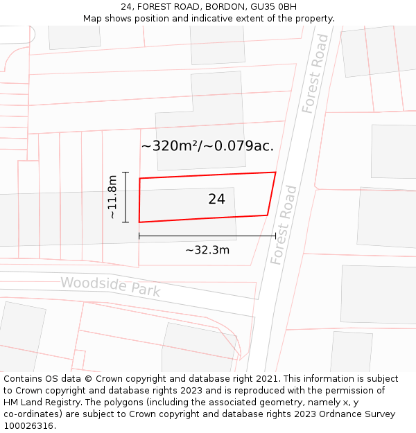 24, FOREST ROAD, BORDON, GU35 0BH: Plot and title map