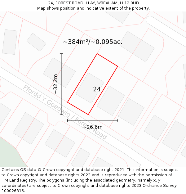 24, FOREST ROAD, LLAY, WREXHAM, LL12 0UB: Plot and title map