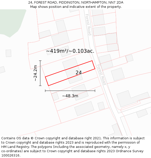 24, FOREST ROAD, PIDDINGTON, NORTHAMPTON, NN7 2DA: Plot and title map