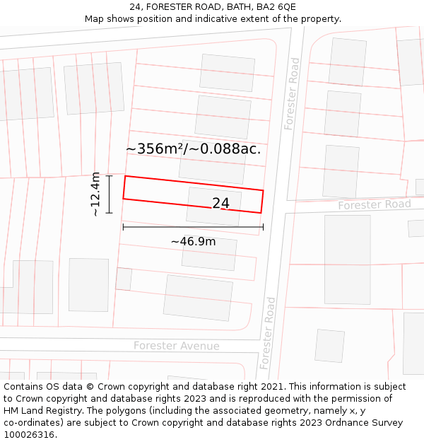 24, FORESTER ROAD, BATH, BA2 6QE: Plot and title map