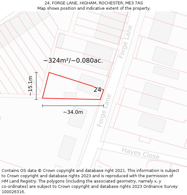 24, FORGE LANE, HIGHAM, ROCHESTER, ME3 7AS: Plot and title map