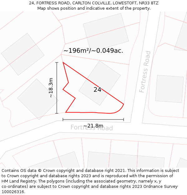 24, FORTRESS ROAD, CARLTON COLVILLE, LOWESTOFT, NR33 8TZ: Plot and title map