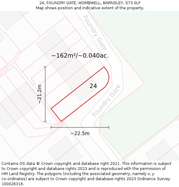 24, FOUNDRY GATE, WOMBWELL, BARNSLEY, S73 0LF: Plot and title map