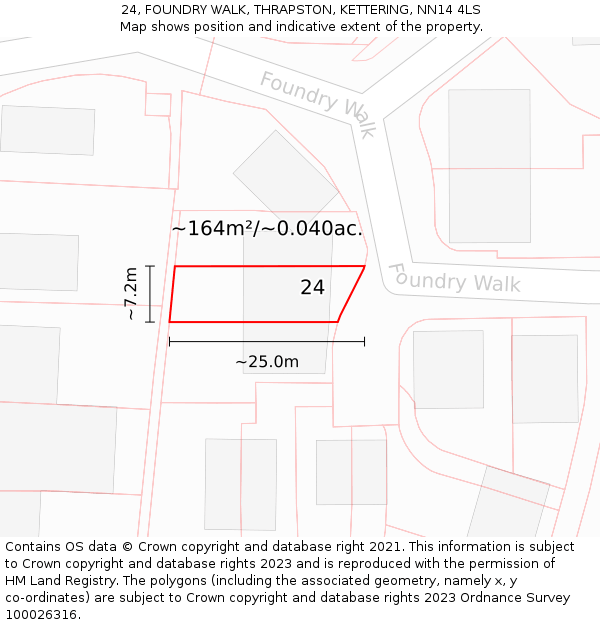 24, FOUNDRY WALK, THRAPSTON, KETTERING, NN14 4LS: Plot and title map