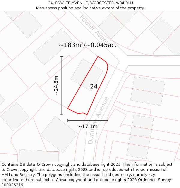 24, FOWLER AVENUE, WORCESTER, WR4 0LU: Plot and title map