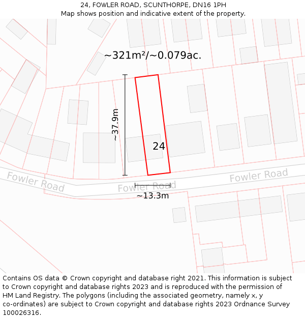 24, FOWLER ROAD, SCUNTHORPE, DN16 1PH: Plot and title map