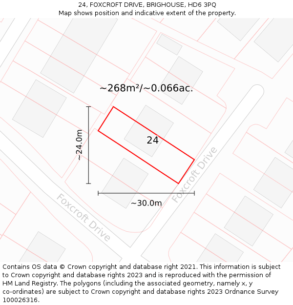 24, FOXCROFT DRIVE, BRIGHOUSE, HD6 3PQ: Plot and title map