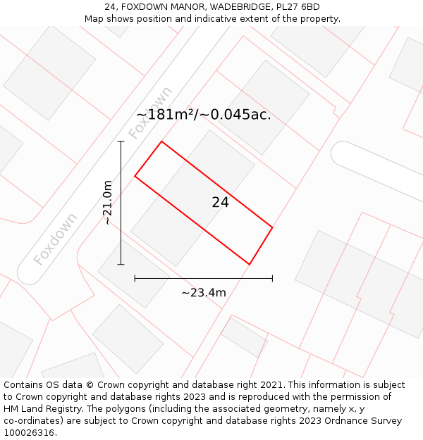 24, FOXDOWN MANOR, WADEBRIDGE, PL27 6BD: Plot and title map