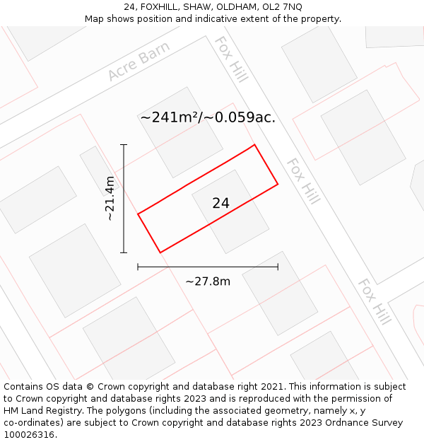 24, FOXHILL, SHAW, OLDHAM, OL2 7NQ: Plot and title map