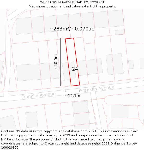 24, FRANKLIN AVENUE, TADLEY, RG26 4ET: Plot and title map