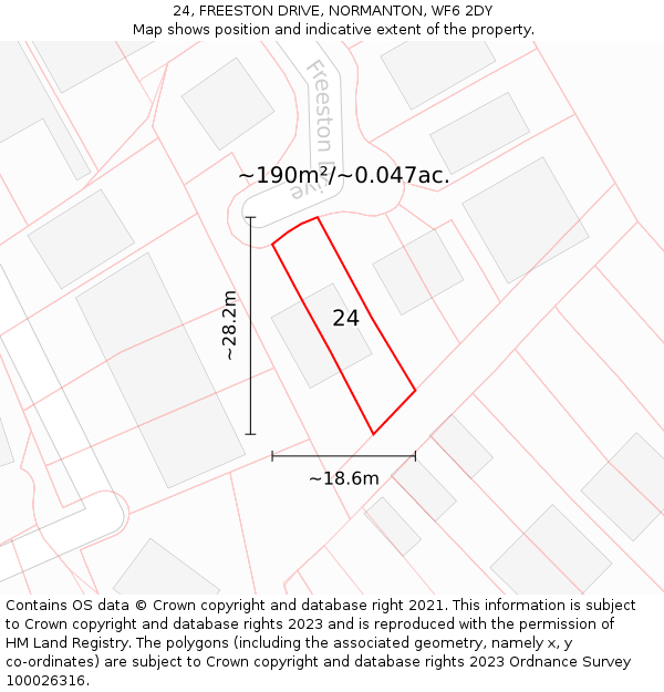 24, FREESTON DRIVE, NORMANTON, WF6 2DY: Plot and title map