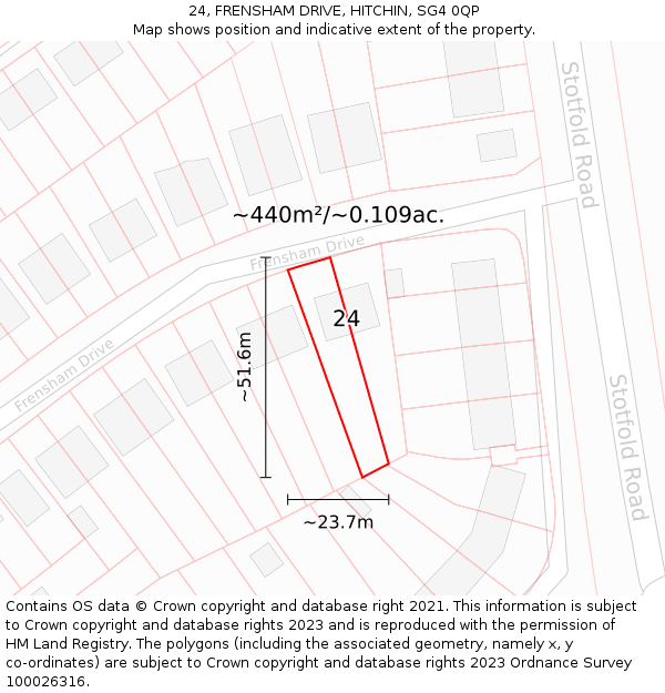 24, FRENSHAM DRIVE, HITCHIN, SG4 0QP: Plot and title map