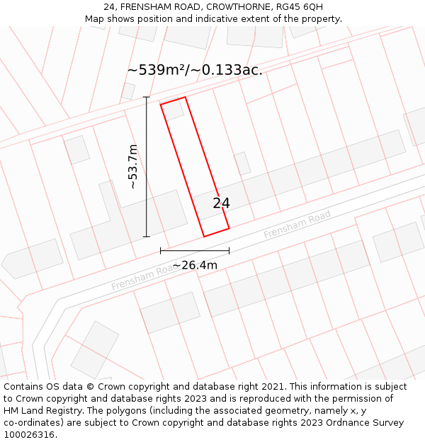 24, FRENSHAM ROAD, CROWTHORNE, RG45 6QH: Plot and title map