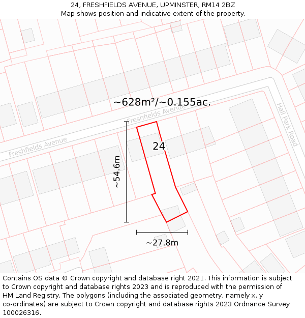 24, FRESHFIELDS AVENUE, UPMINSTER, RM14 2BZ: Plot and title map
