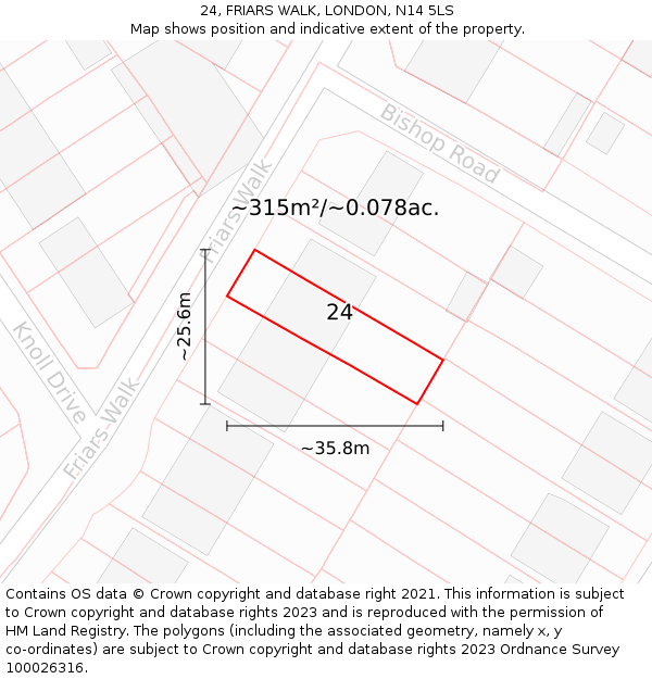 24, FRIARS WALK, LONDON, N14 5LS: Plot and title map